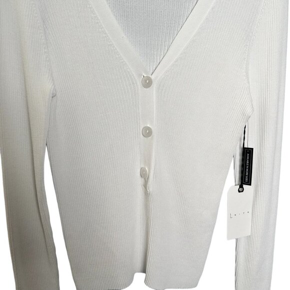 NWT Leith Women Size Large White Ribbed Knit 3 Button Deep V Pullover Sweater - Picture 2 of 8